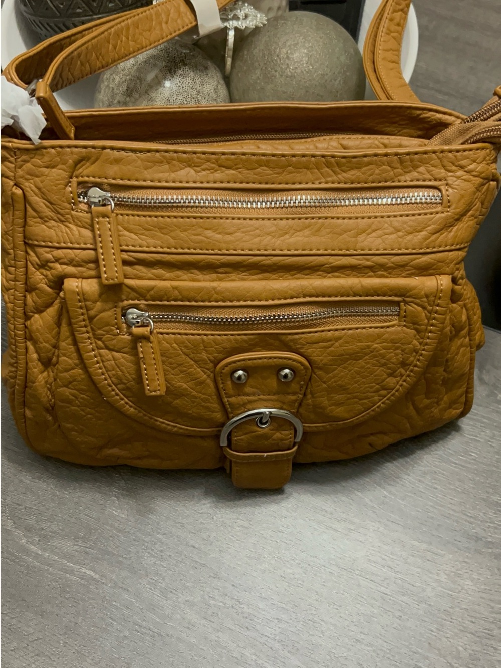 Compact Mustard Yellow Crossbody Bag with Front Zipper Pockets